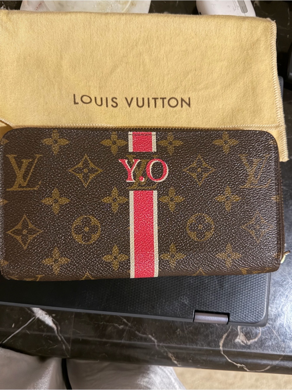 Louis Vuitton Brown Monogram Zip Wallet with Hot Pink Interior and Gold Hardware